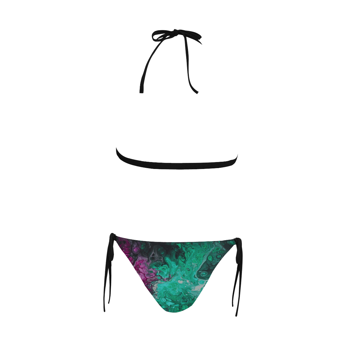 Fantasy Swirl Green Purple. Buckle Front Halter Bikini Swimsuit (Model S08)