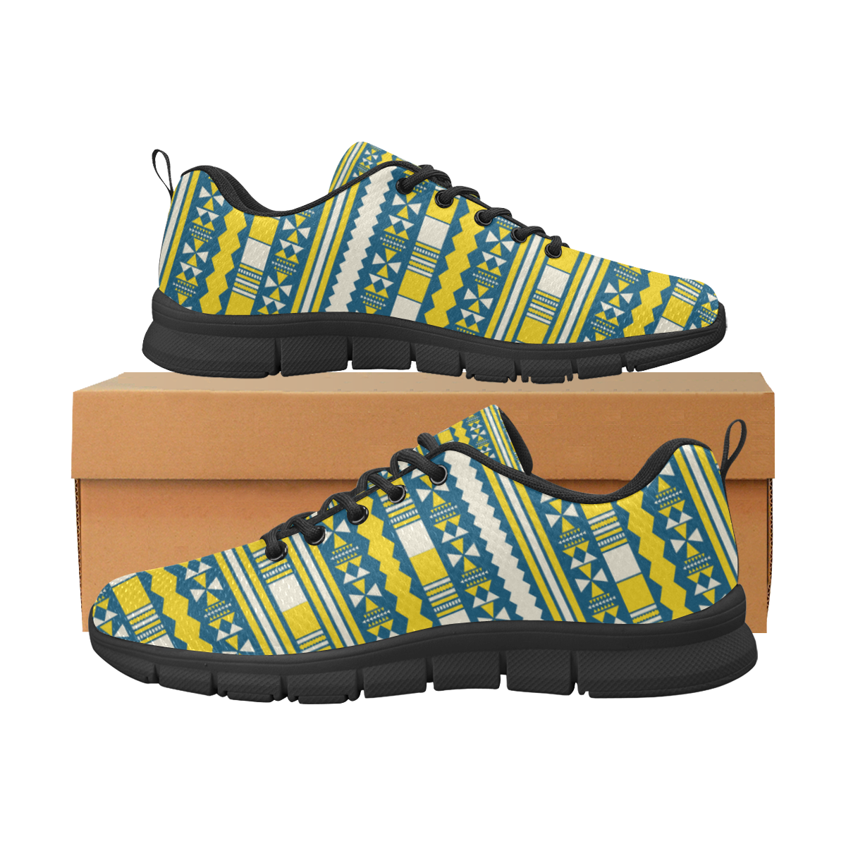 Blue With Yellow Aztec Women's Breathable Running Shoes/Large (Model 055)