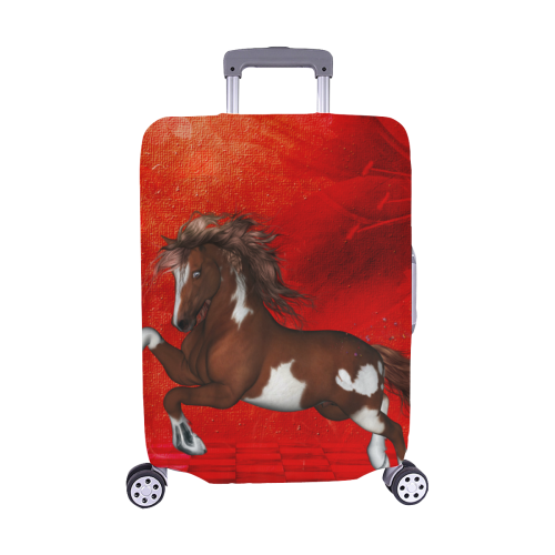 Wild horse on red background Luggage Cover/Medium 22"-25"