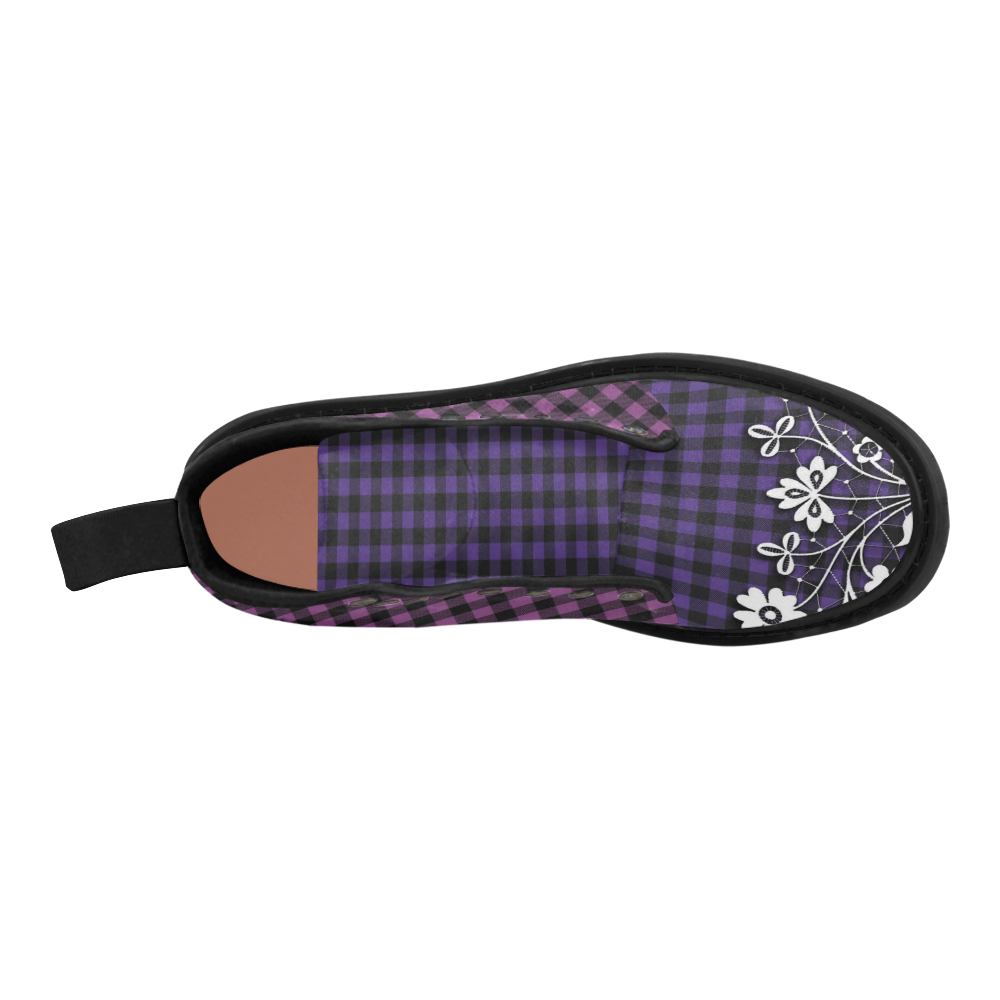 Blooming Purple Buffalo Plaid Martin Boots for Women (Black) (Model 1203H)
