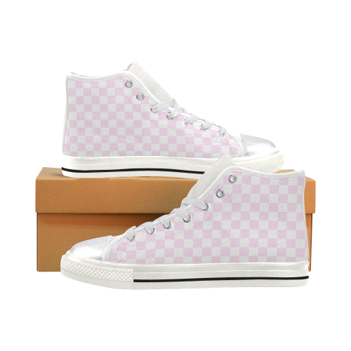 Pink Checkered Women's Classic High Top Canvas Shoes (Model 017)