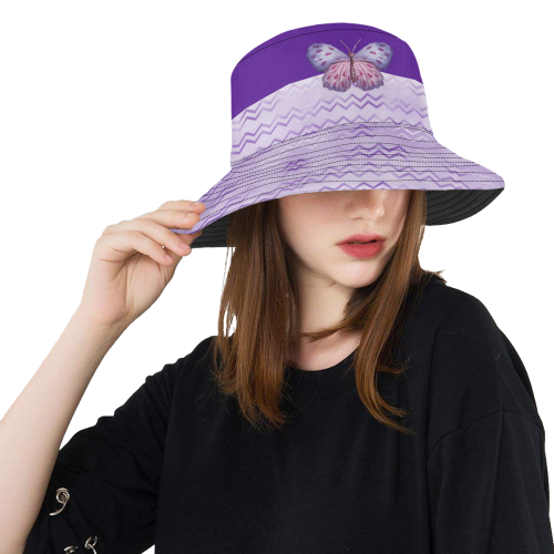 Purple Butterfly Chevron All Over Print Bucket Hat