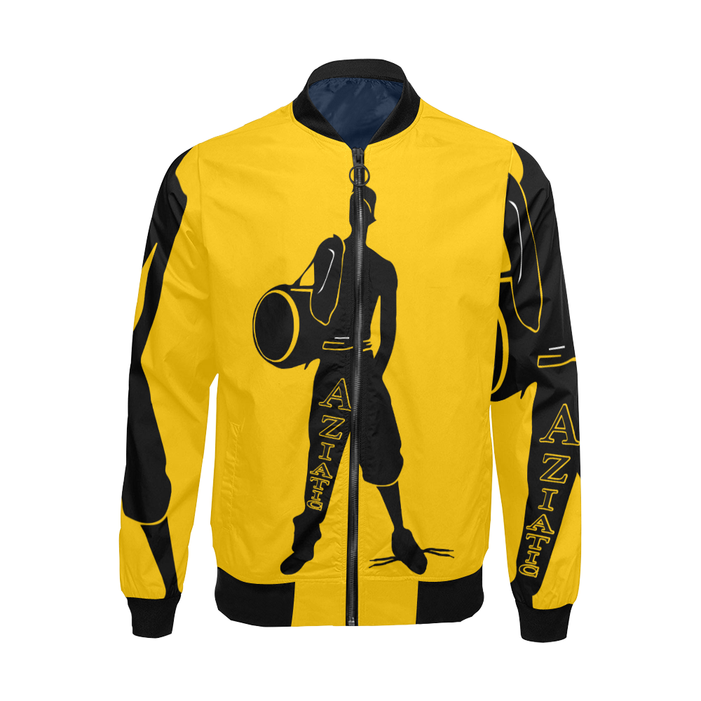 Aziatic Black & Yellow All Over Print Bomber Jacket for Men (Model H19)