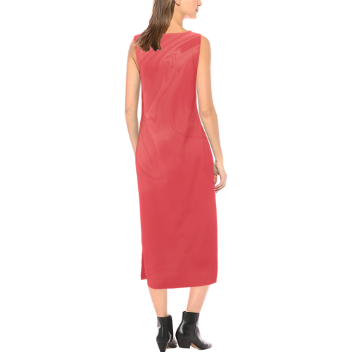 Watermelon Watercolor Phaedra Sleeveless Open Fork Long Dress (Model D08)