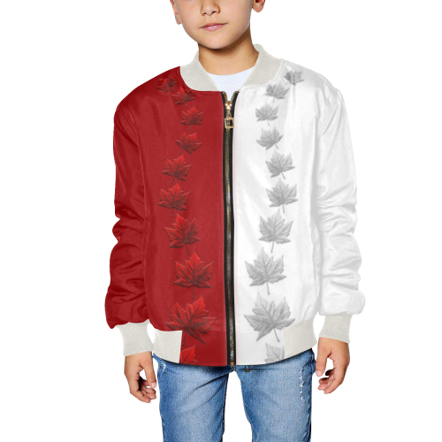 Kid's Canada Jackets 2 Tone Maple Leaf Kids' All Over Print Bomber Jacket (Model H40)