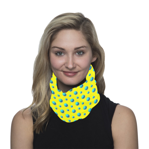 Terrific Turquoise Polka Dots on Yellow Multifunctional Headwear