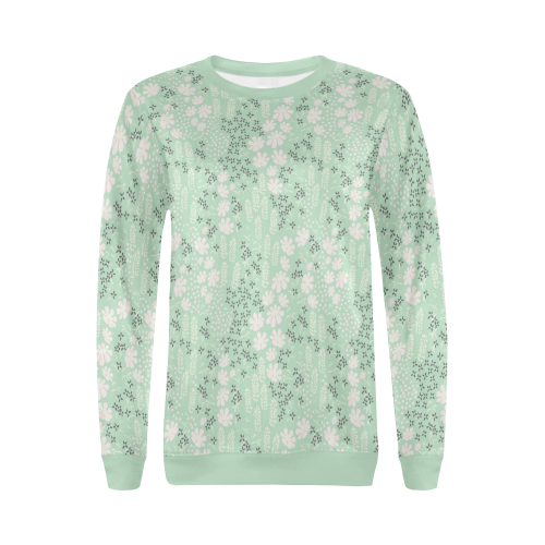 Mint Floral Pattern All Over Print Crewneck Sweatshirt for Women (Model H18)