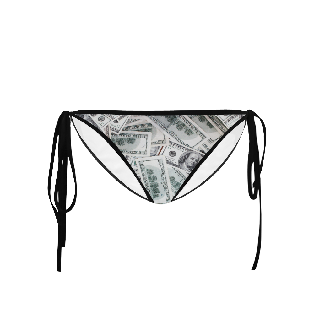 Cash Money / Hundred Dollar Bills Black Strap Custom Bikini Swimsuit Bottom