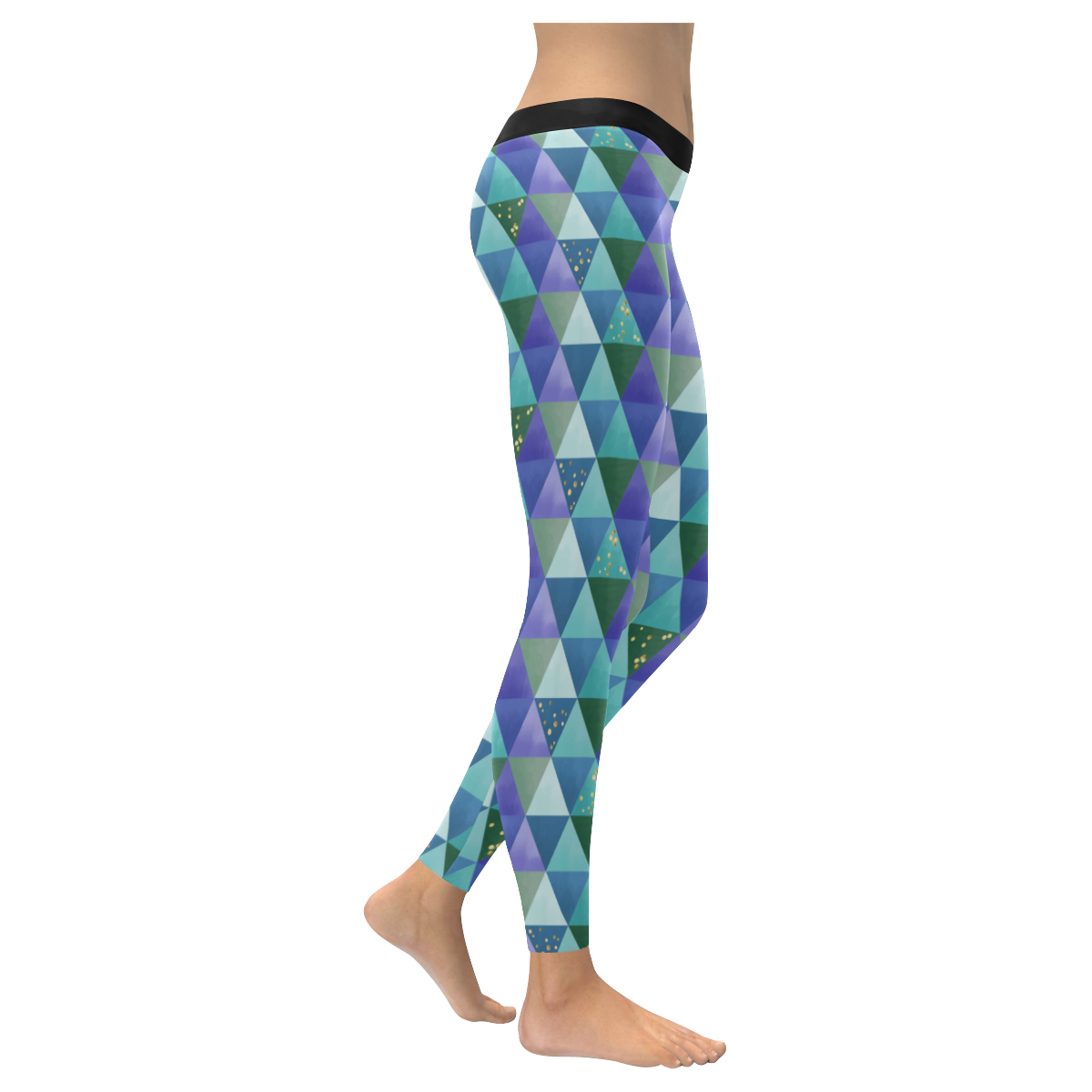 Triangle Pattern - Blue Violet Teal Green Women's Low Rise Leggings (Invisible Stitch) (Model L05)