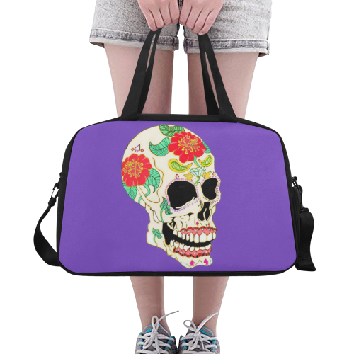 Flower Sugar Skull Purple Fitness Handbag (Model 1671)