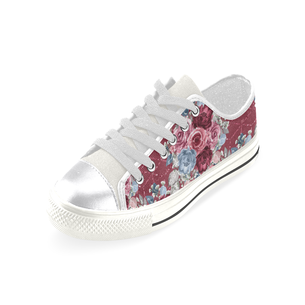 Floral Seamless Pattern Shoes, Burgundy Navy Floral Women's Classic Canvas Shoes (Model 018)
