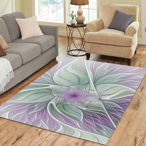 Flower Dream Abstract Purple Sea Green Floral Fractal Art Area Rug7'x5'
