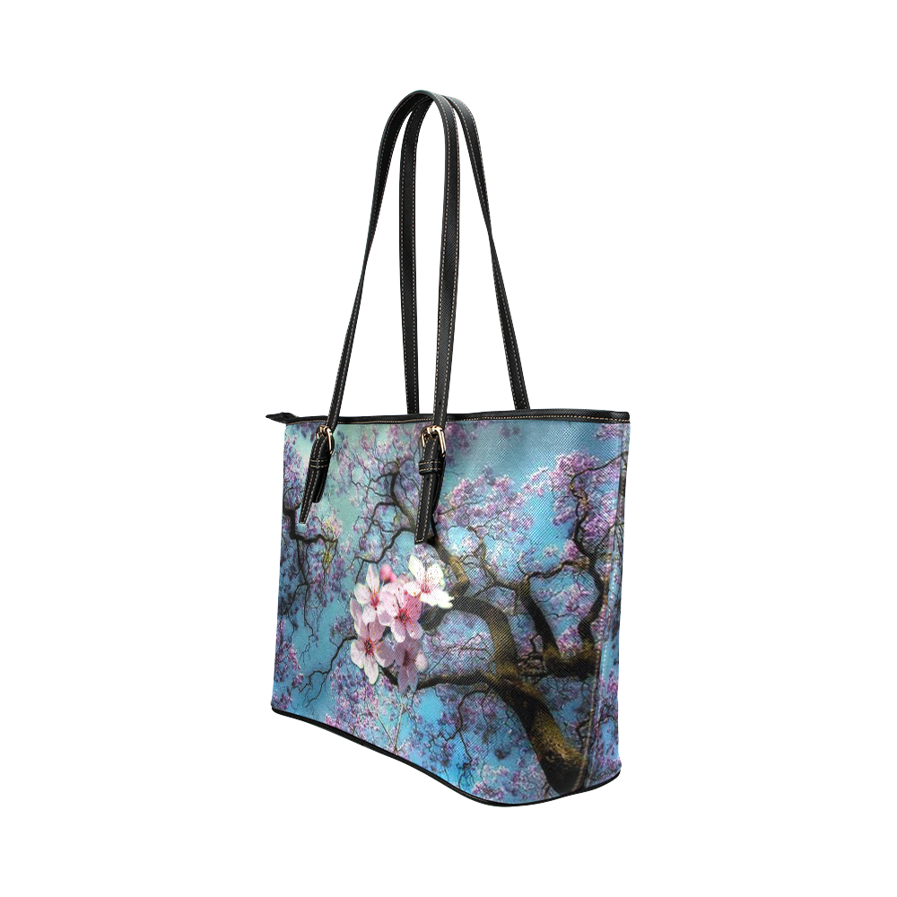 Cherry blossomL Leather Tote Bag/Small (Model 1651)