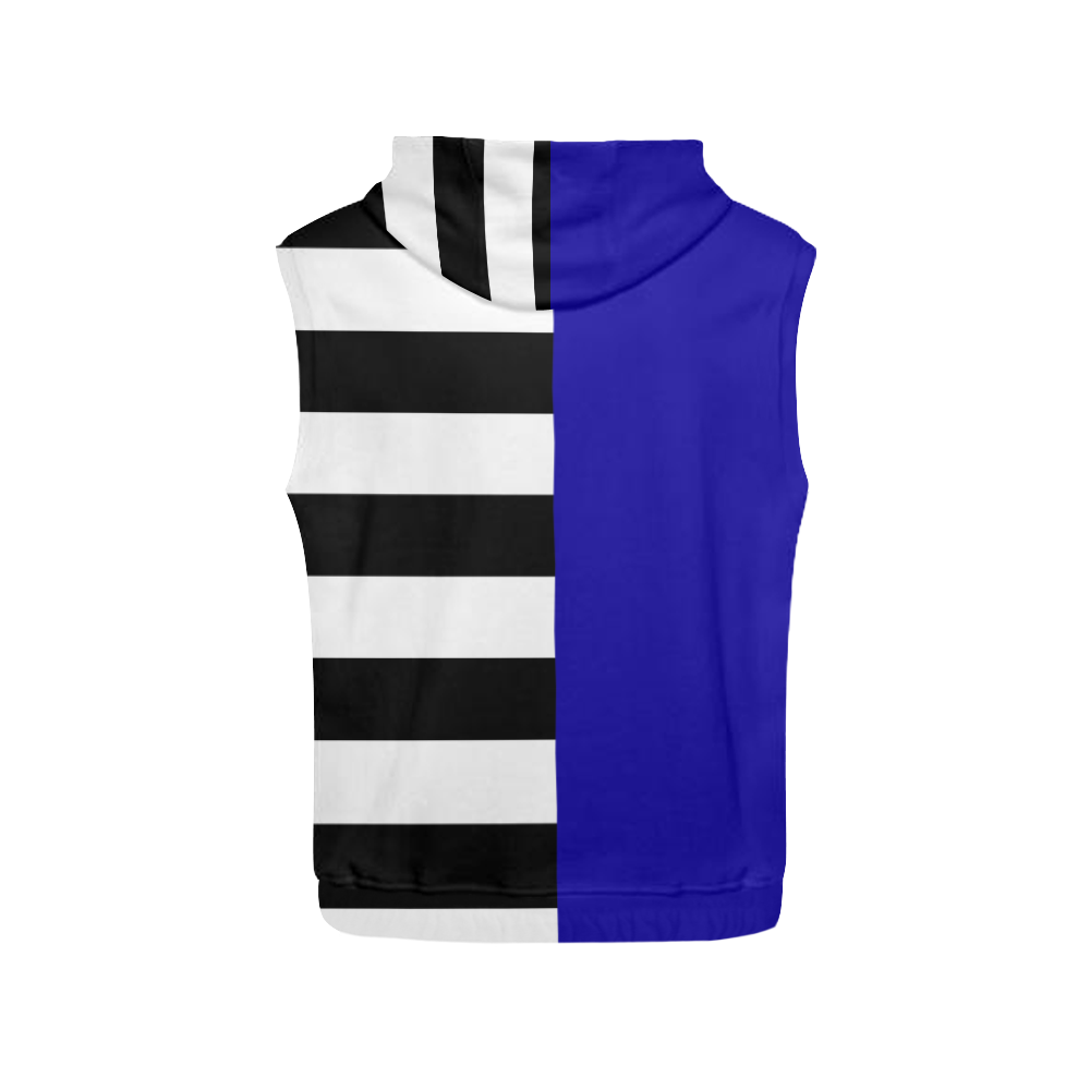 Blue and Stripes Mixed Print All Over Print Sleeveless Hoodie for Women (Model H15)