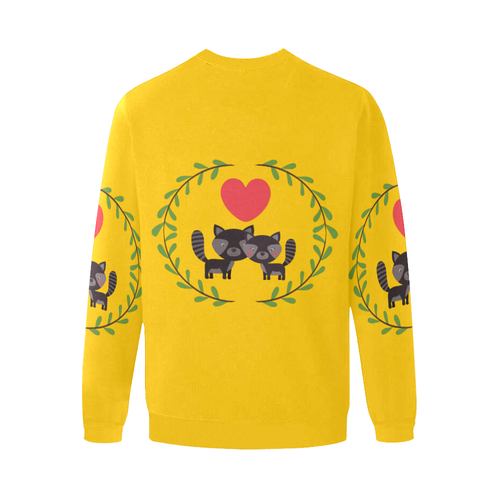 Racoons in love yellow Men's Oversized Fleece Crew Sweatshirt/Large Size(Model H18)