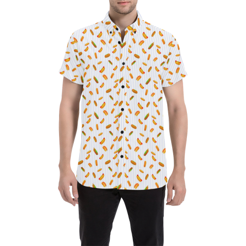 Hot Dog Pattern with Pinstripes Men's All Over Print Short Sleeve Shirt (Model T53)