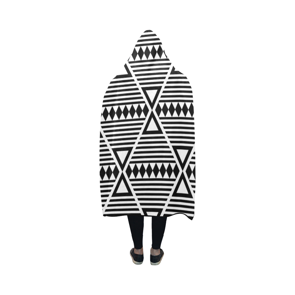 Black Aztec Tribal Hooded Blanket 50''x40''