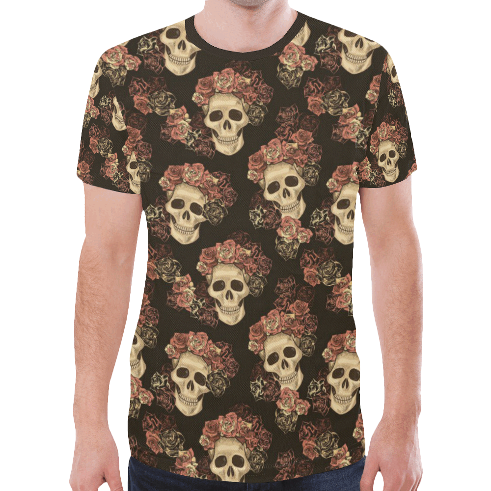 Skull and Rose Pattern New All Over Print T-shirt for Men (Model T45)