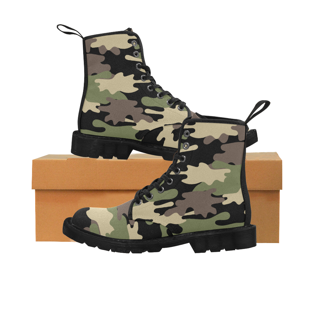 brown camo Martin Boots for Women (Black) (Model 1203H)