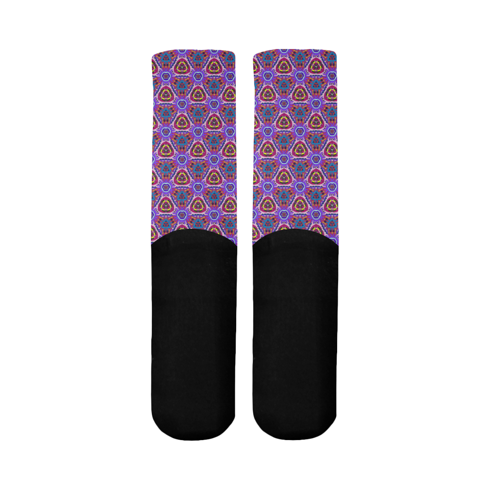 Purple Doodles - Hidden Smiles Mid-Calf Socks (Black Sole)