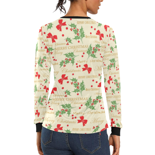 Bows Mistletoe Christmas Women's All Over Print Long Sleeve T-shirt (Model T51)