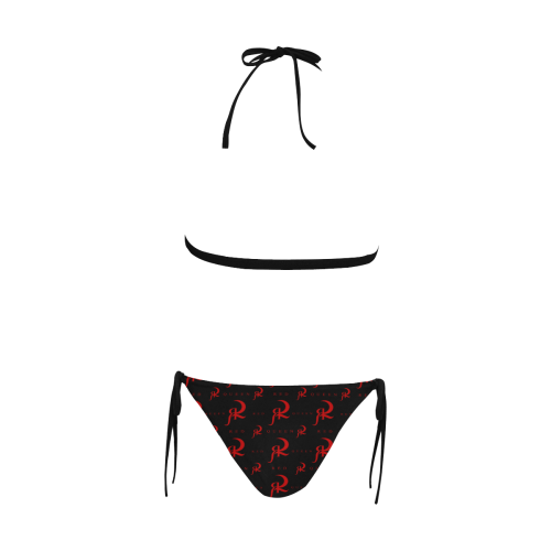 RED QUEEN RED & BLACK Buckle Front Halter Bikini Swimsuit (Model S08)