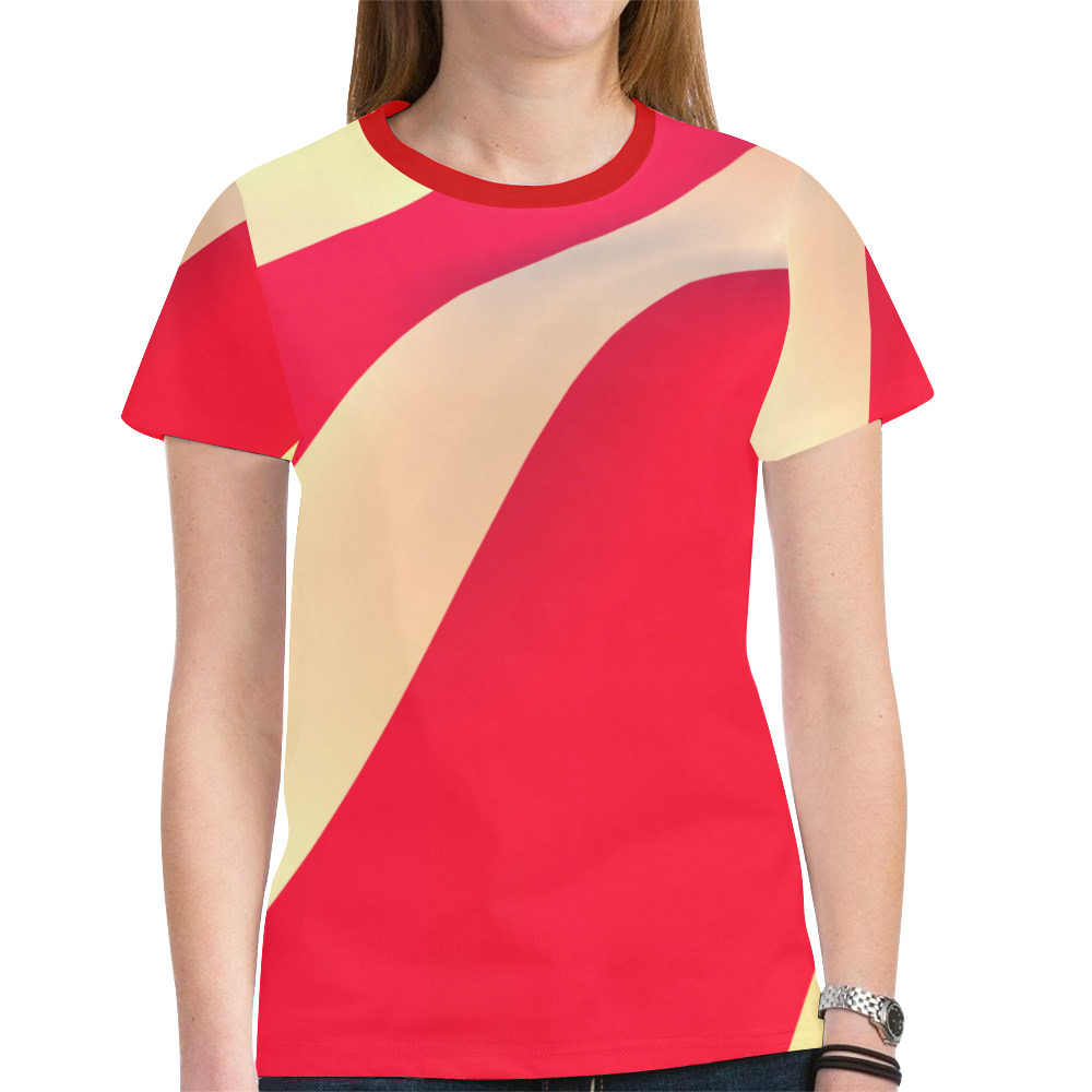 Red and White Stripes New All Over Print T-shirt for Women (Model T45)