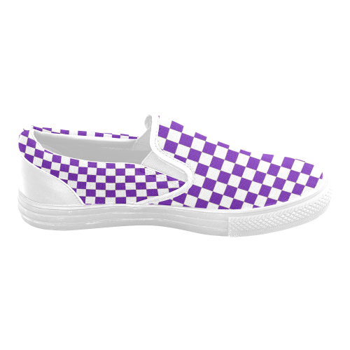 Checkerboard Purple and White Men's Slip-on Canvas Shoes (Model 019)