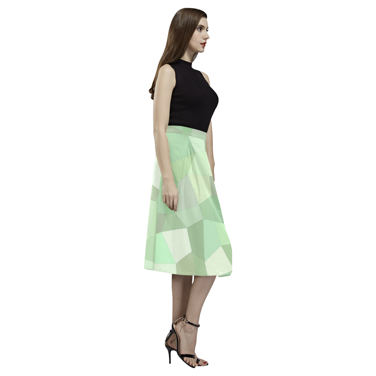 Pastel Greens Mosaic Aoede Crepe Skirt (Model D16)