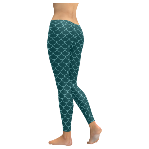 Blue Green Mermaid Women's Low Rise Leggings (Invisible Stitch) (Model L05)