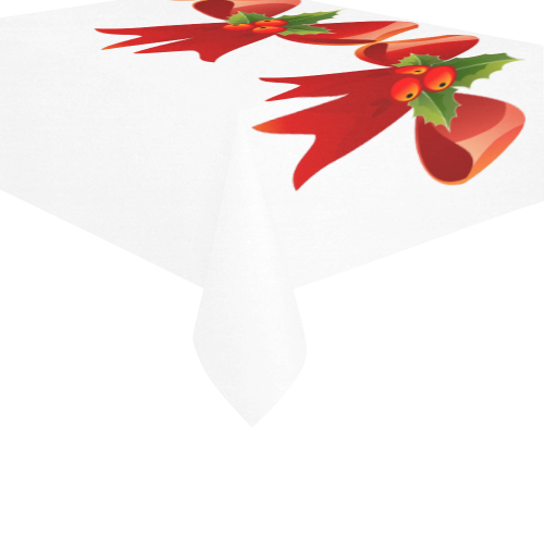 Red Christmas Bows and Holly Cotton Linen Tablecloth 60" x 90"