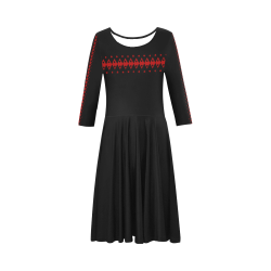 Black and Red Playing Card Shapes Elbow Sleeve Ice Skater Dress (D20)