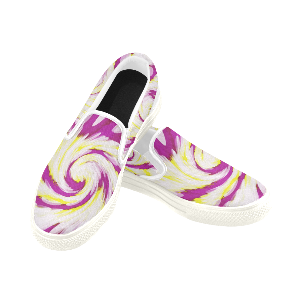 Pink Yellow Tie Dye Swirl Abstract Slip-on Canvas Shoes for Men/Large Size (Model 019)