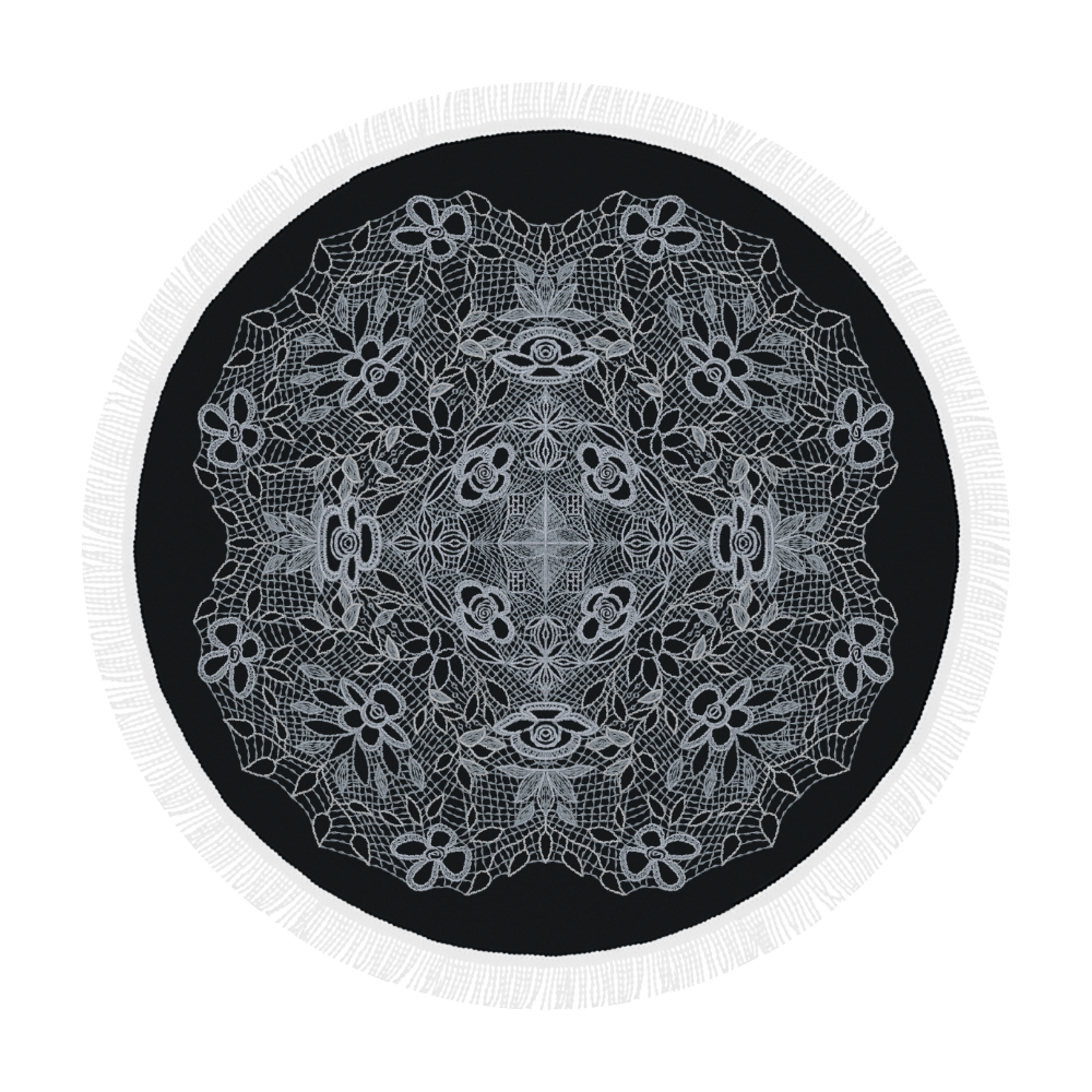 White Crocheted Lace Mandala Pattern Circular Beach Shawl 59"x 59"