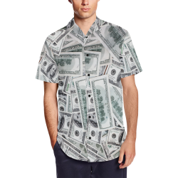 Cash Money / Hundred Dollar Bills Men's Short Sleeve Shirt with Lapel Collar (Model T54)