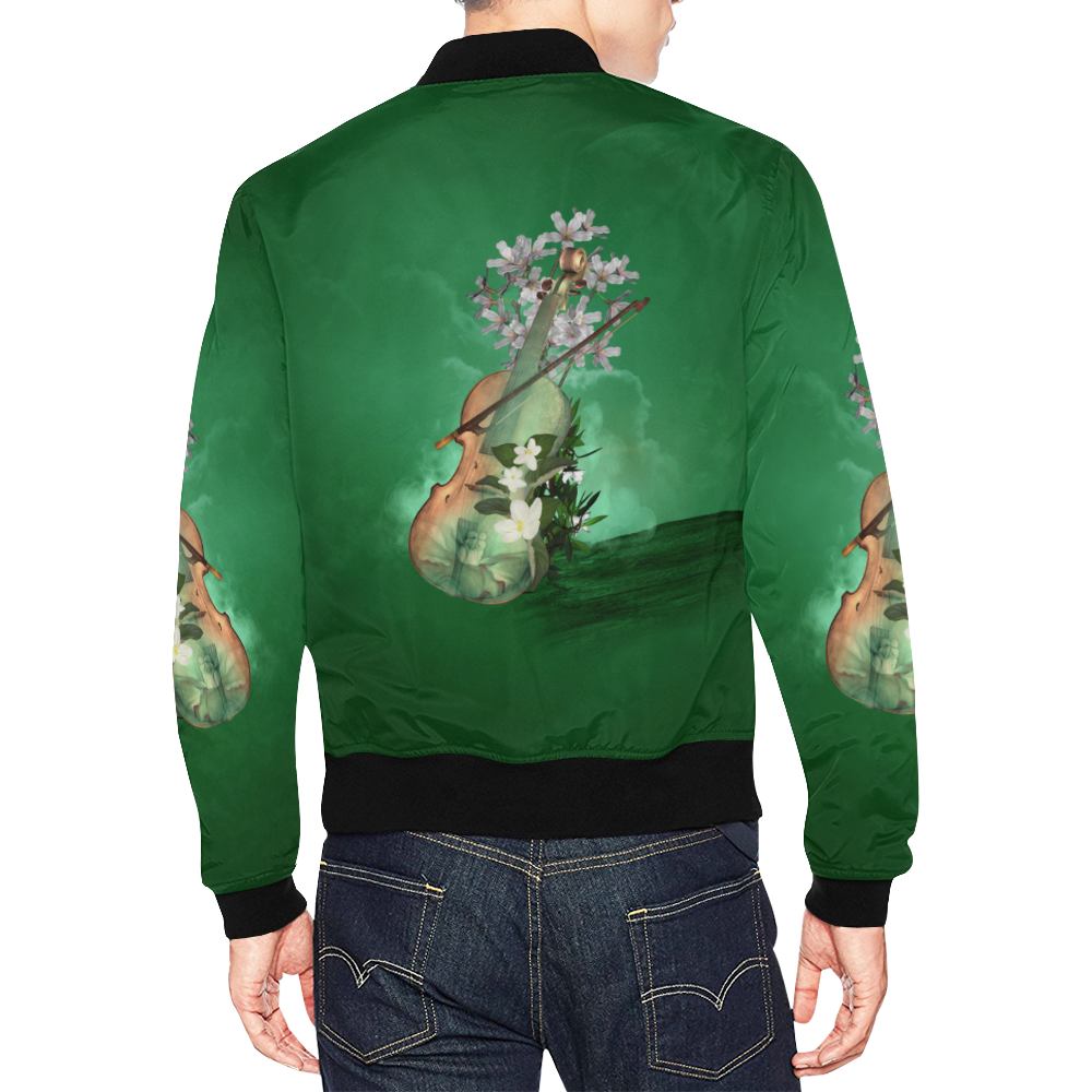 Violin with flowers All Over Print Bomber Jacket for Men/Large Size (Model H19)