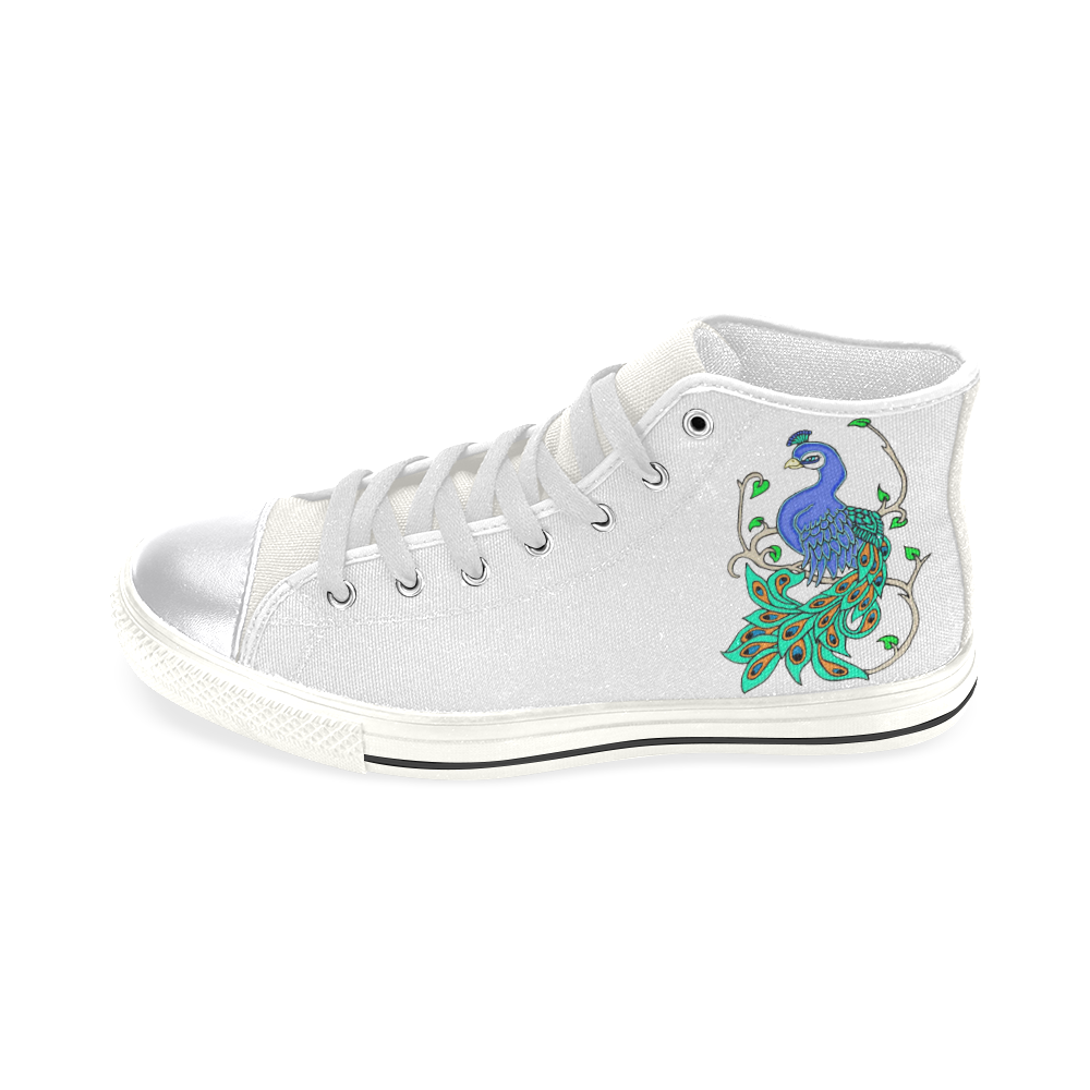 Pretty Peacock White Women's Classic High Top Canvas Shoes (Model 017)
