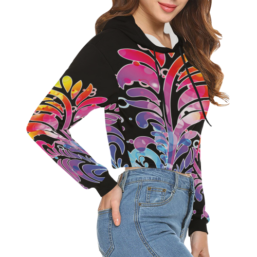 Tropical Flower Feathers Of Hawaii All Over Print Crop Hoodie for Women (Model H22)