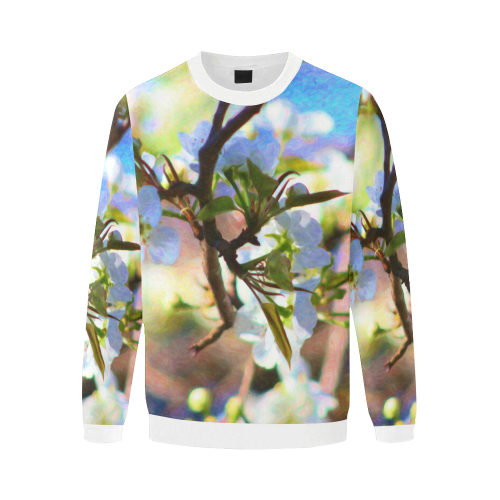 Pear Tree Blossoms Men's Oversized Fleece Crew Sweatshirt (Model H18)
