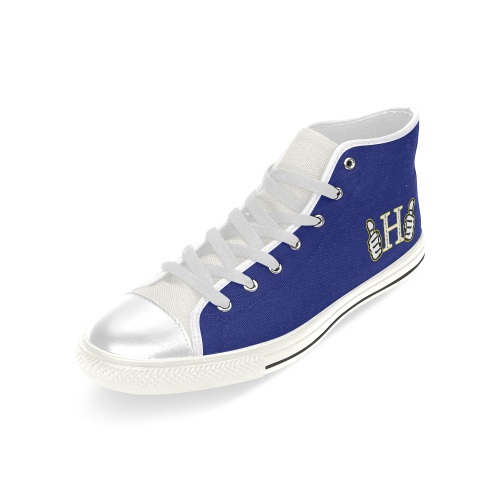 Hilltopia 253's navy blue/yellow Men’s Classic High Top Canvas Shoes (Model 017)