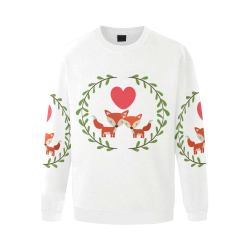 Foxes in love white Men's Oversized Fleece Crew Sweatshirt/Large Size(Model H18)