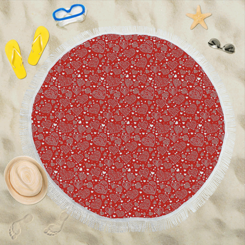 red white hearts Circular Beach Shawl 59"x 59"