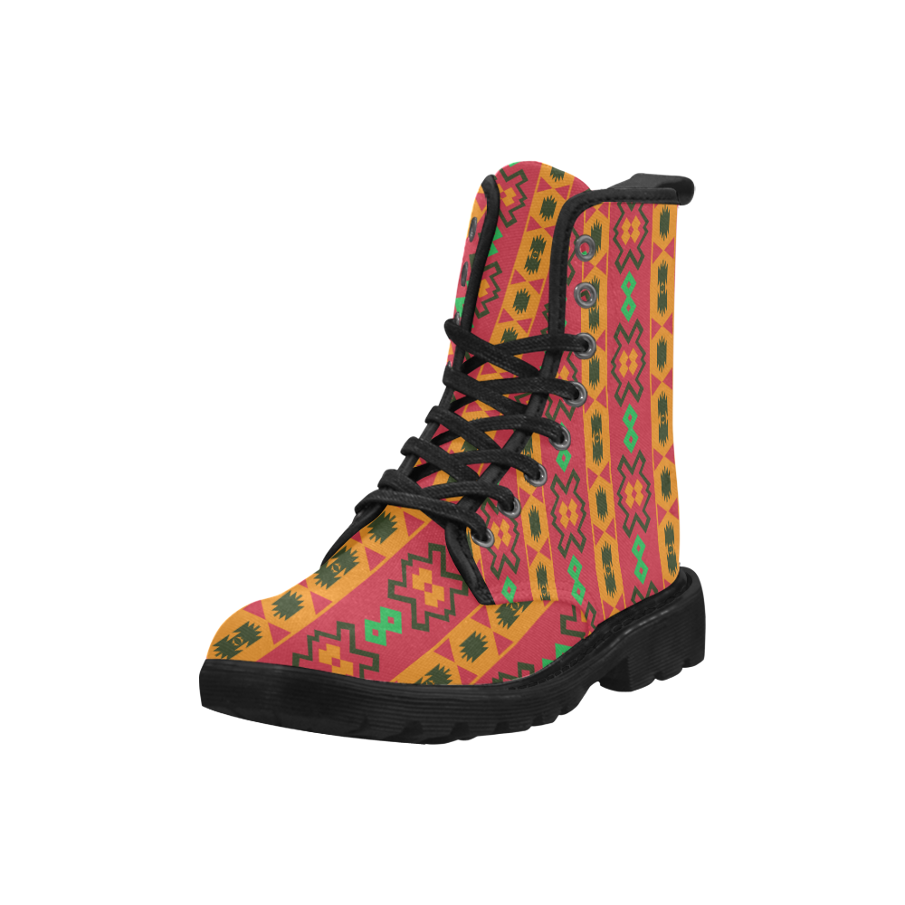Tribal shapes in retro colors (2) Martin Boots for Women (Black) (Model 1203H)