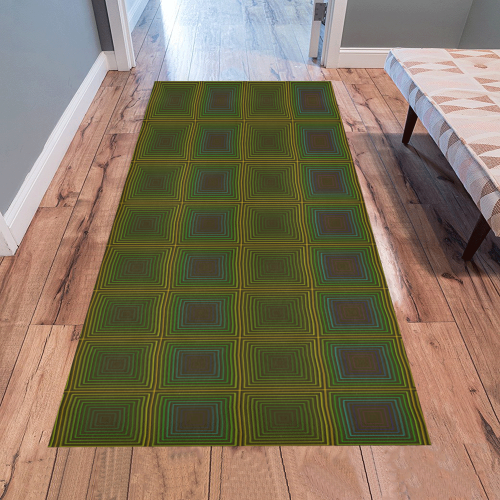 Green violet multicolored multiple squares Area Rug 7'x3'3''