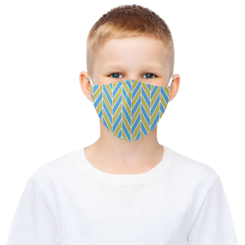 Blue White Gold Herringbone 3D Mouth Mask with Drawstring (60 Filters Included) (Model M04) (Non-medical Products)