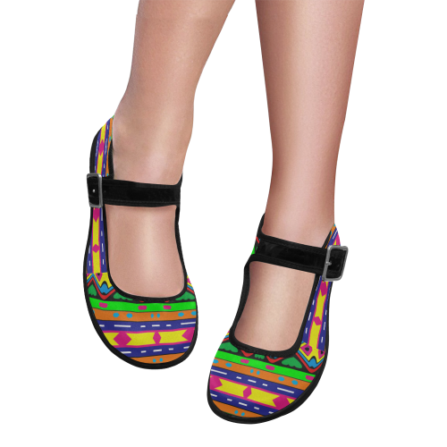 Distorted colorful shapes and stripes Mila Satin Women's Mary Jane Shoes (Model 4808)