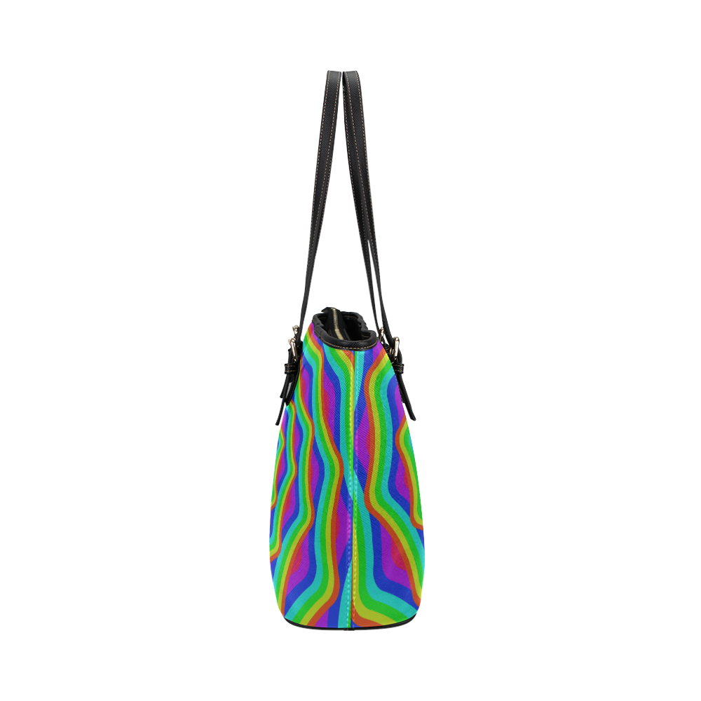 Spiral rainbow Leather Tote Bag/Large (Model 1651)