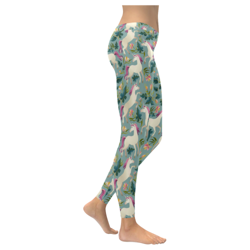 Floral Unicorn Pattern Women's Low Rise Leggings (Invisible Stitch) (Model L05)