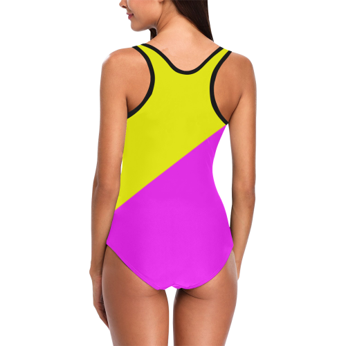 Bright Neon Yellow and Pink Vest One Piece Swimsuit (Model S04)