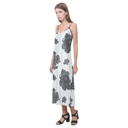 Paisley Hearts V-Neck Open Fork Long Dress(Model D18)